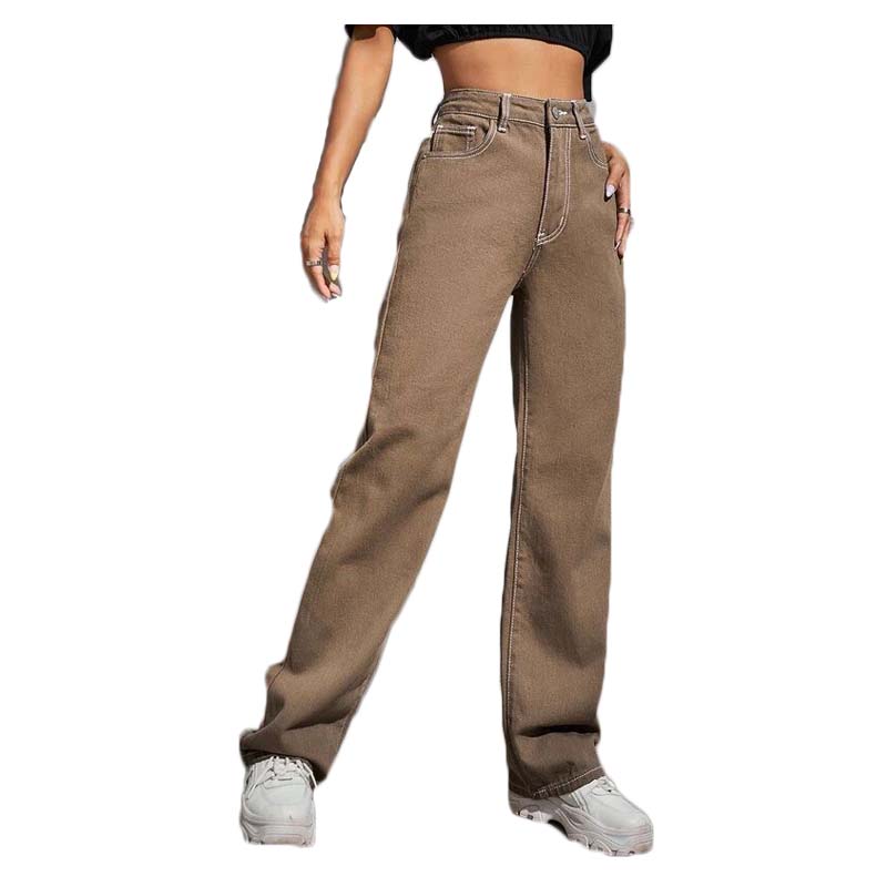 Simple Style Neutral Jeans Brown Washed Skinny Jeans Basic Versatile Slim Style Jeans