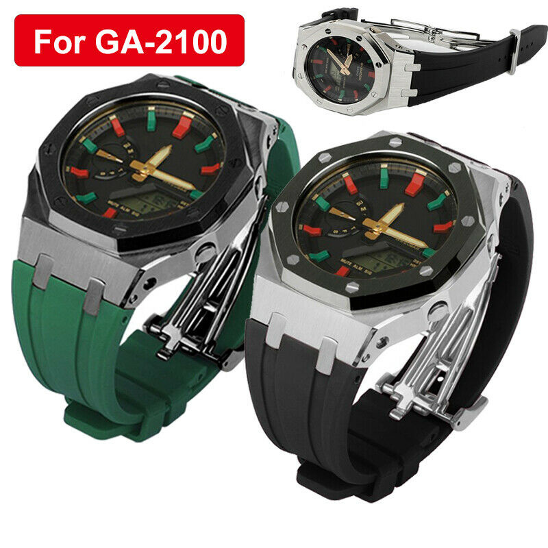 Third Generation GA-2100 Strap+Case Modification Watchband AP Bezel Stainless Steel case rubber watch band