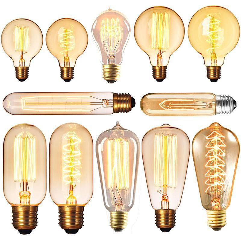 Винтажная лампа накаливания Edison G80,G95,ST64,T10,T185,T225,T300,T45,A19 ,ST58 E27 G125 40 Вт