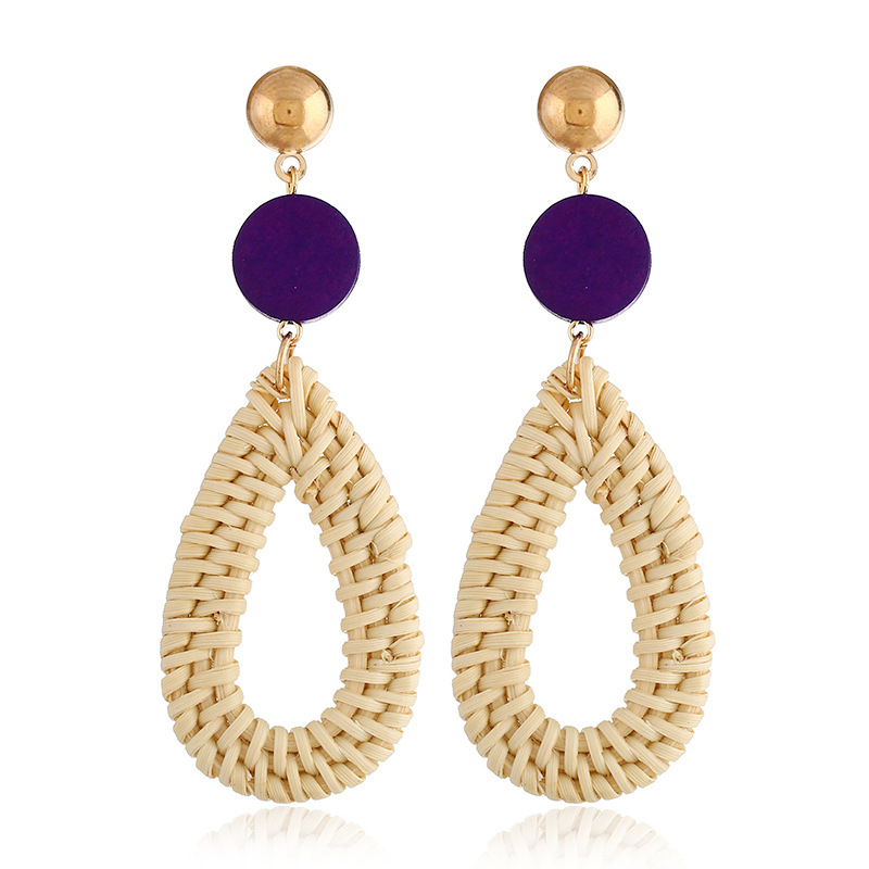 Lady Retro Geometric 2020 Style Handmade Wooden Weave Bamboo Hoop Earrings Korea Rattan Earrings For Women Birthday Party Gift