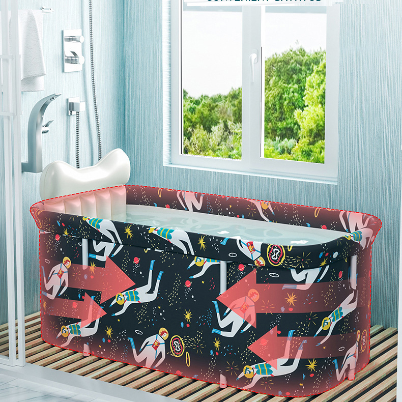 Comfortable Family Hot Soaking Bathtub Eco-friendly PVC Folding Portable Plastic Bath Tub with Cushion