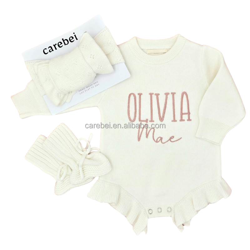 vintage baby frill leg knit romper flat knit newborn girl ruffle knit bodysuit custom style cotton playsuit 0-3M pink sleepsuit
