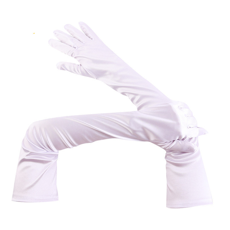 21" Long Flapper Evening Opera Party Black Satin Gloves for Women Elbow Length Wedding Satin Gloves for Braids