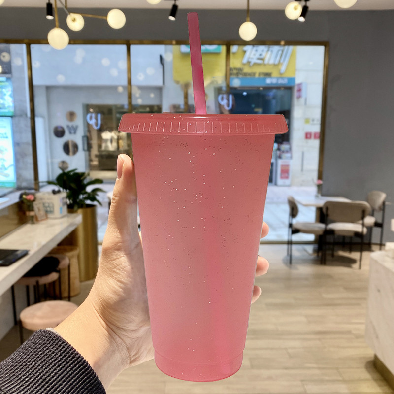 Creative Straw Cup Sequined Glitter Cup Colorful Coffee Juice Straw Mug Simple Cute Net Red Plastic Bottom Outdoor Portable Cup
