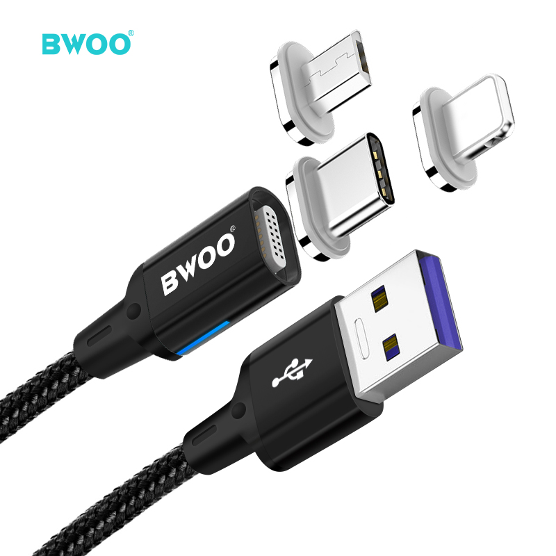 BWOO оптовая продажа 3 в 1 usb кабель для зарядки нейлоновый Плетеный 5V/3a Магнитный кабель для быстрой зарядки usb
