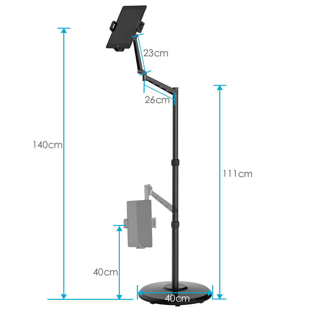 Tablet Floor Stand adjustable Gooseneck Floor black Plastic clear acrylic Tablet Floor Stand