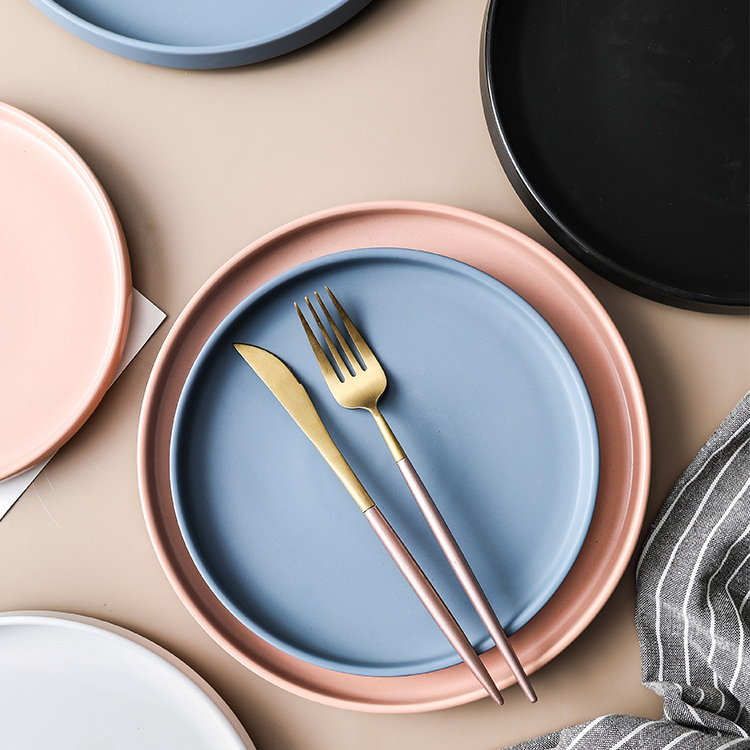 stock goods Nordic style creative ceramic cutlery home restaurant white/black/grey matt underglazed porcelain ceramic flat plate