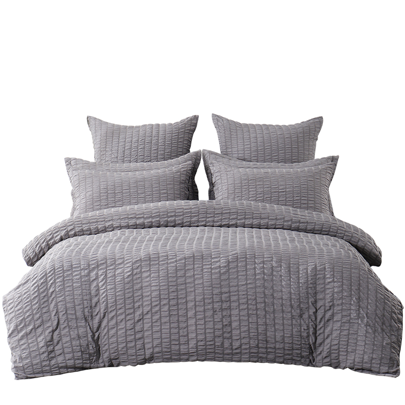 RUIKASI RKS-288 Good Quality Best Selling 3pc 4pc Bedding Set Gray Seersucker Duvet Cover Set