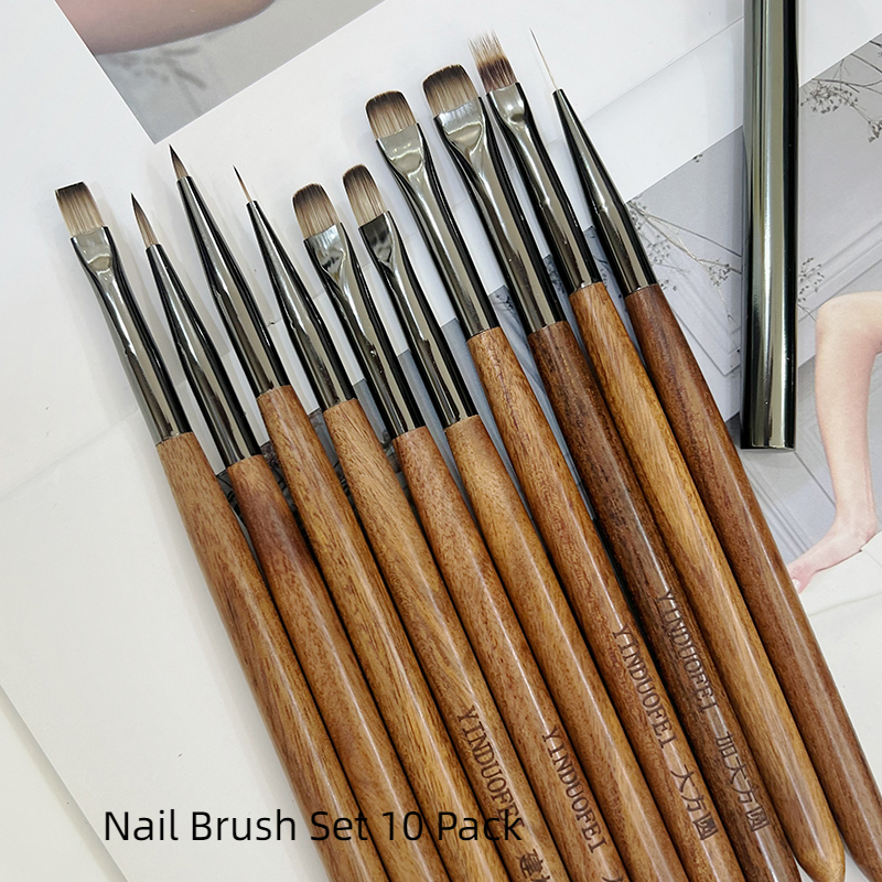 manicure tools Wooden Nail Brush Suite 10 Nail Phototherapy Pen Large Square and round Drawing Brush New Nail art Brush