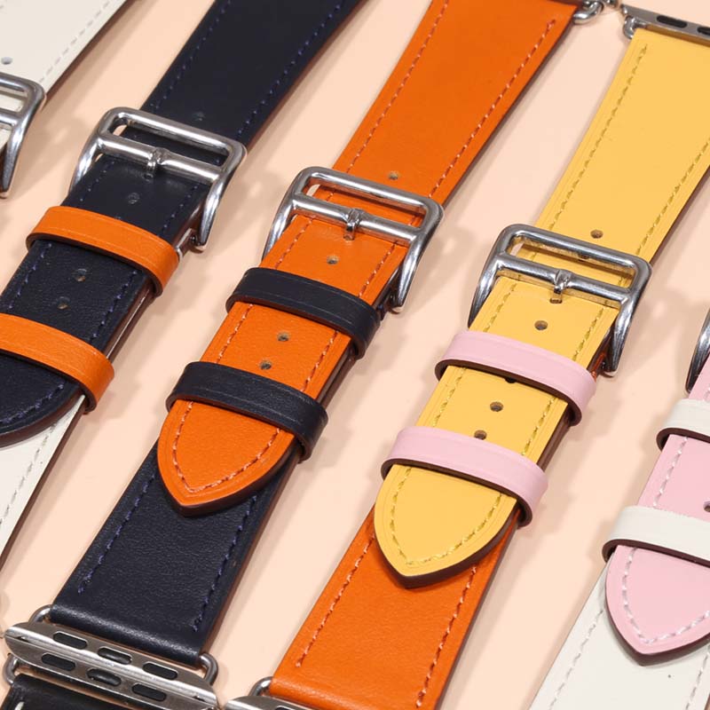 Italian top grain luxury brand napa 18mm genuine leather twice out replacement mens stitch for apple watch strap band 20mm