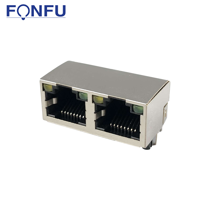 RJ45 1*2 connector with LED with shield network interface socket female seat