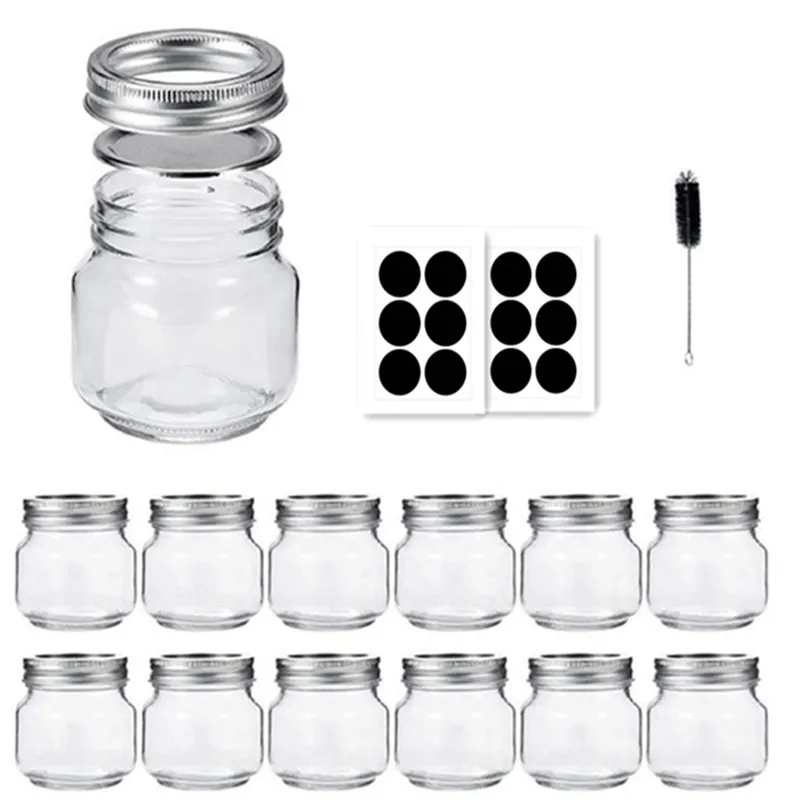 Custom Sticker 8oz 250ml Empty Glass Maon Jar Spice Jar Set Glass Honey Sauce Food Containers With Sealed Screw Metal Lids