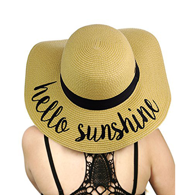 JAKIJAYI alphabet Embroidered Big Brim Sun protection summer Beach paper Floppy straw hats for women sun