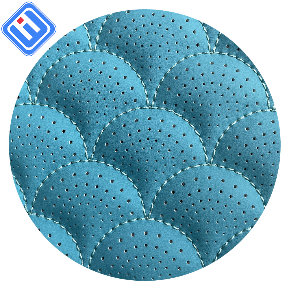Wholesale Microfiber Embroidery Quilted Leather With Perforations With Thick Lined Punching By Piece For Car Doors Fabric