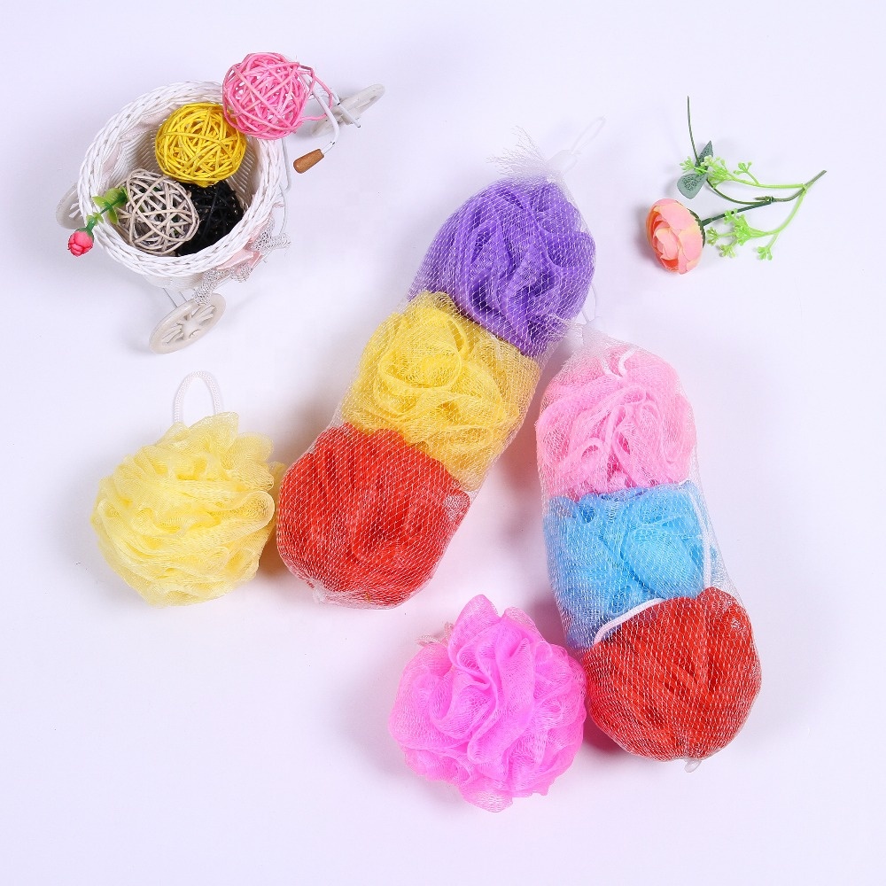 Сетчатый мешок 3PK, мягкий сетчатый пуф, отшелушивающая губка для душа, губка для ванны с шариком для ванны, цветочной люфы, губка для ванны