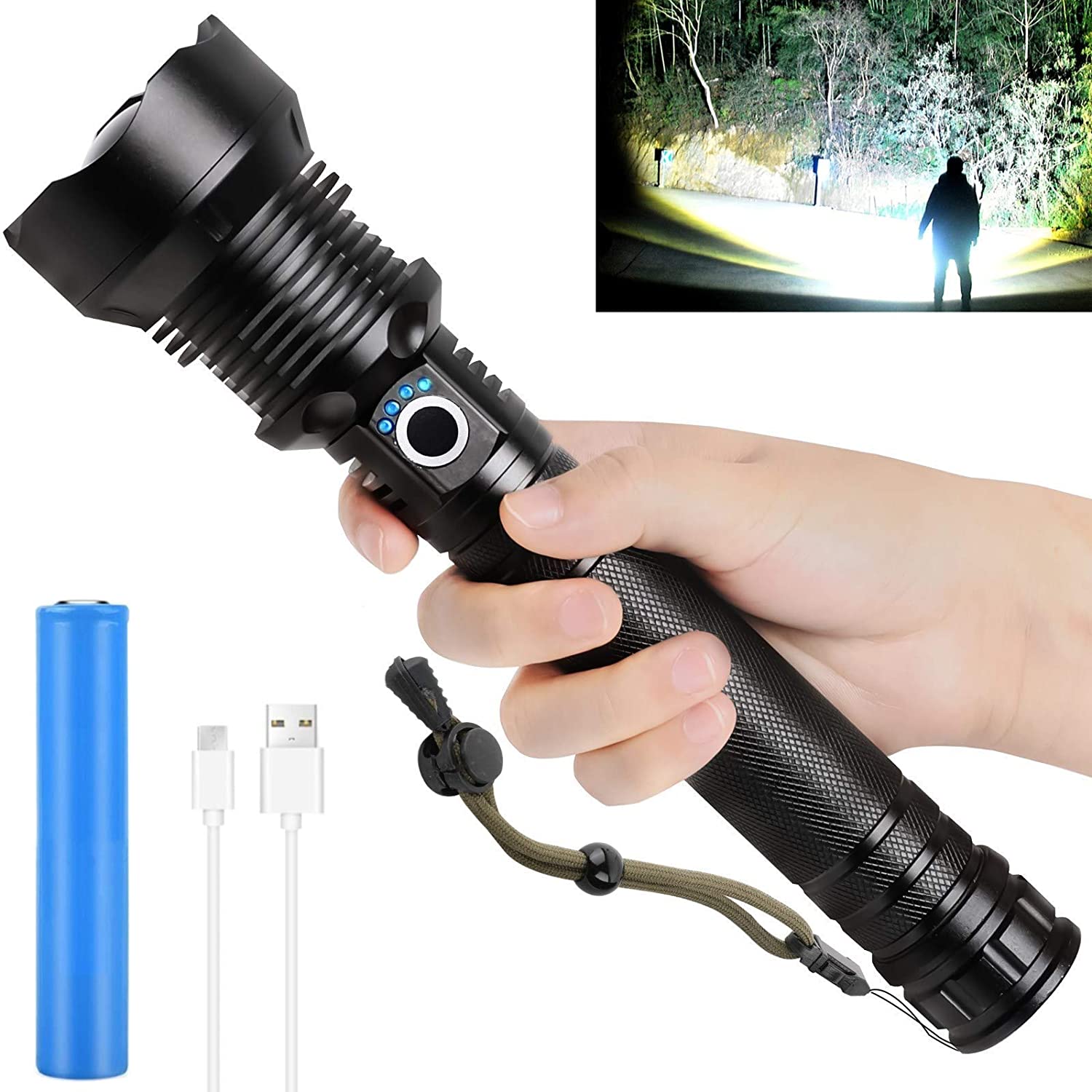 Rechargeable Tactical Flashlight 10000 High Lumens, Brightest Powerful LED Flashlight with Battery Included, Handheld Flashlight