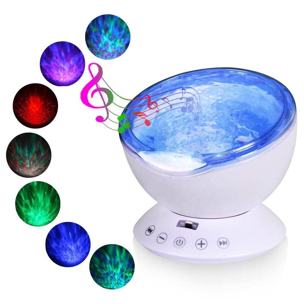 Дропшиппинг Remote Control 12 LED 7 видов цветов Детские лазерный встроенный мини-музыкальным проигрывателем Bluetooth океан волны Ночник проектор звездного неба