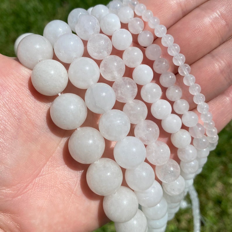 Wholesale Natural White Jade Smooth Round Beads, Grade AAA Genuine Natural Gemstone Round Loose Beads For DIY Stretch Bracelet