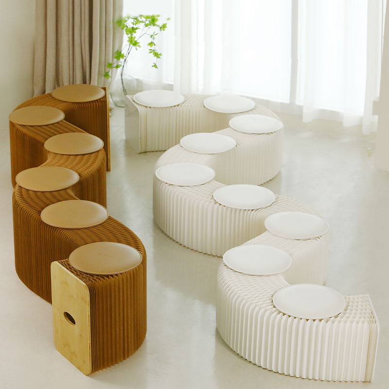 Kraft Paper Foldable Bench Honeycomb 3 Seats Bench Modern Commercial Seating Benches For Office Conference Tradeshow
