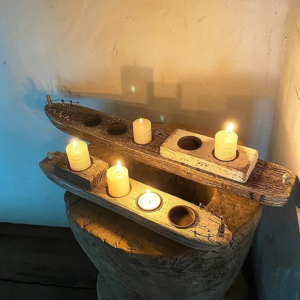 Candle Holder Boat-Shaped Craft Wood Candle Holder Candlestick Shelf Valentine's Day/Wedding Decoration G