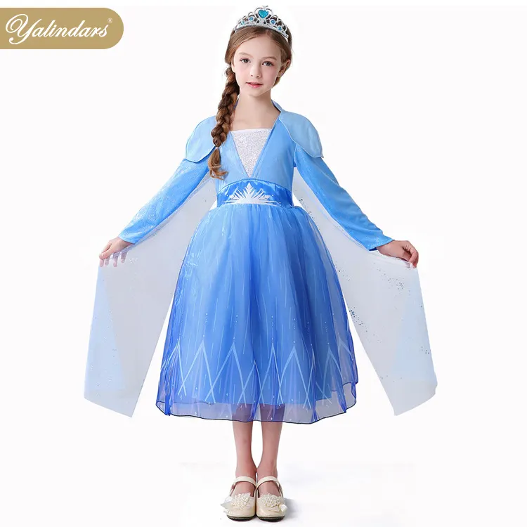 Frock Design For Child New Style Princess Designs Kid Long Sleeves Girl Cosplay Party Dress Frozen Elsa Frock For Children