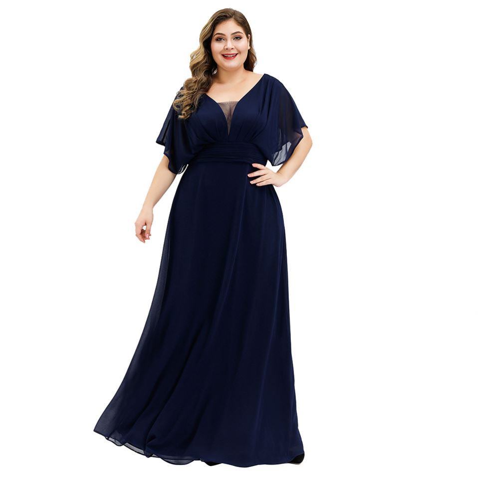 Summer New Plus Size V-neck Bridesmaid Dresses in Solid Color and Elegant for Sister Groups