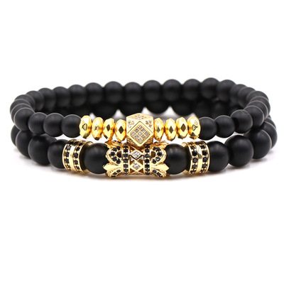 Men Jewelry Set Matte Volcanic Stone Bracelet Micro Pave CZ Dice Charm Natural Onyx Bracelet
