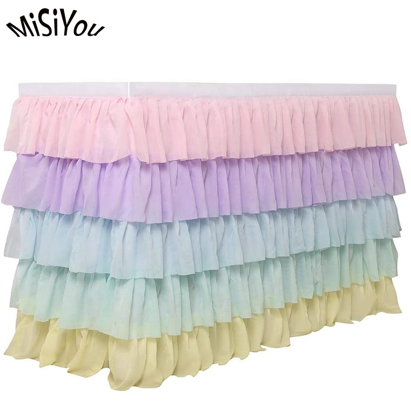Rainbow Tulle Table Skirt Tutu Table Cloth Suitable for Birthday Baby Welcome Party Decoration Unicorn Table Skirt