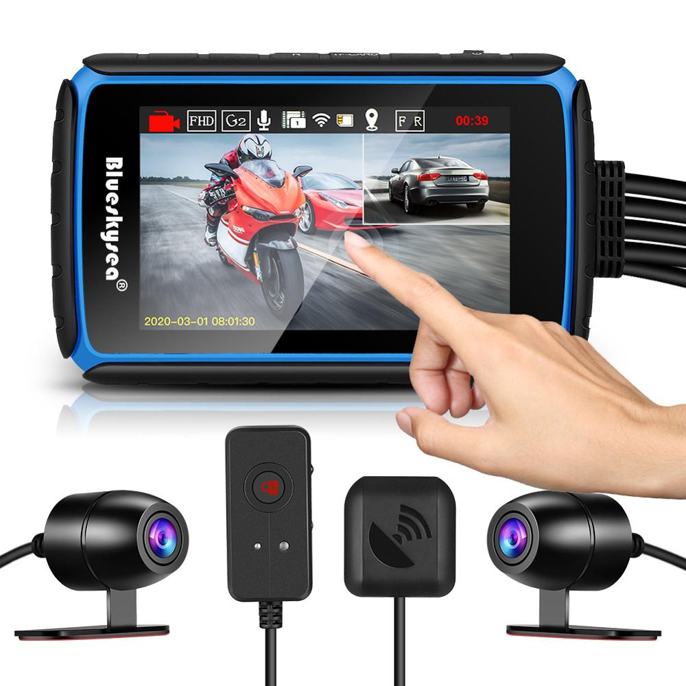 Blueskysea DV988 мотоциклетный видеорегистратор 1080p двойной объектив DVR с 4 "IPS сенсорный экран водонепроницаемый IP66 циклическая запись с GPS