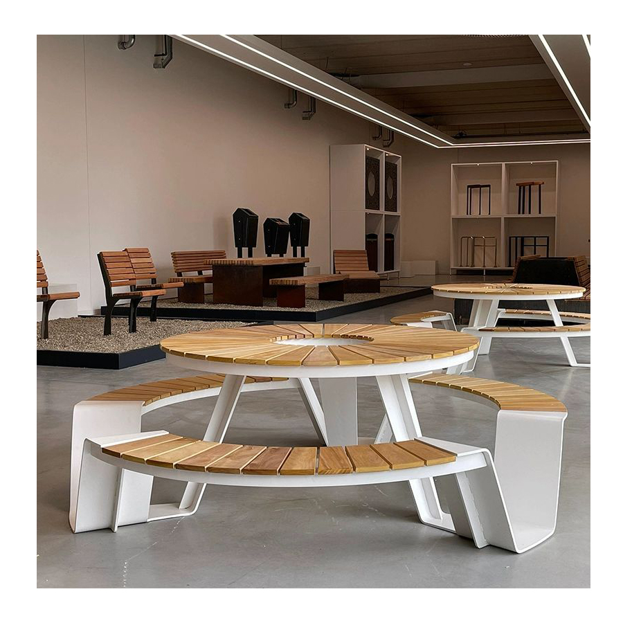 Factory Wholesale Outdoor Commercial Garden Wood Table Bench Set Outside Public Street Patio Park Picnic Table
