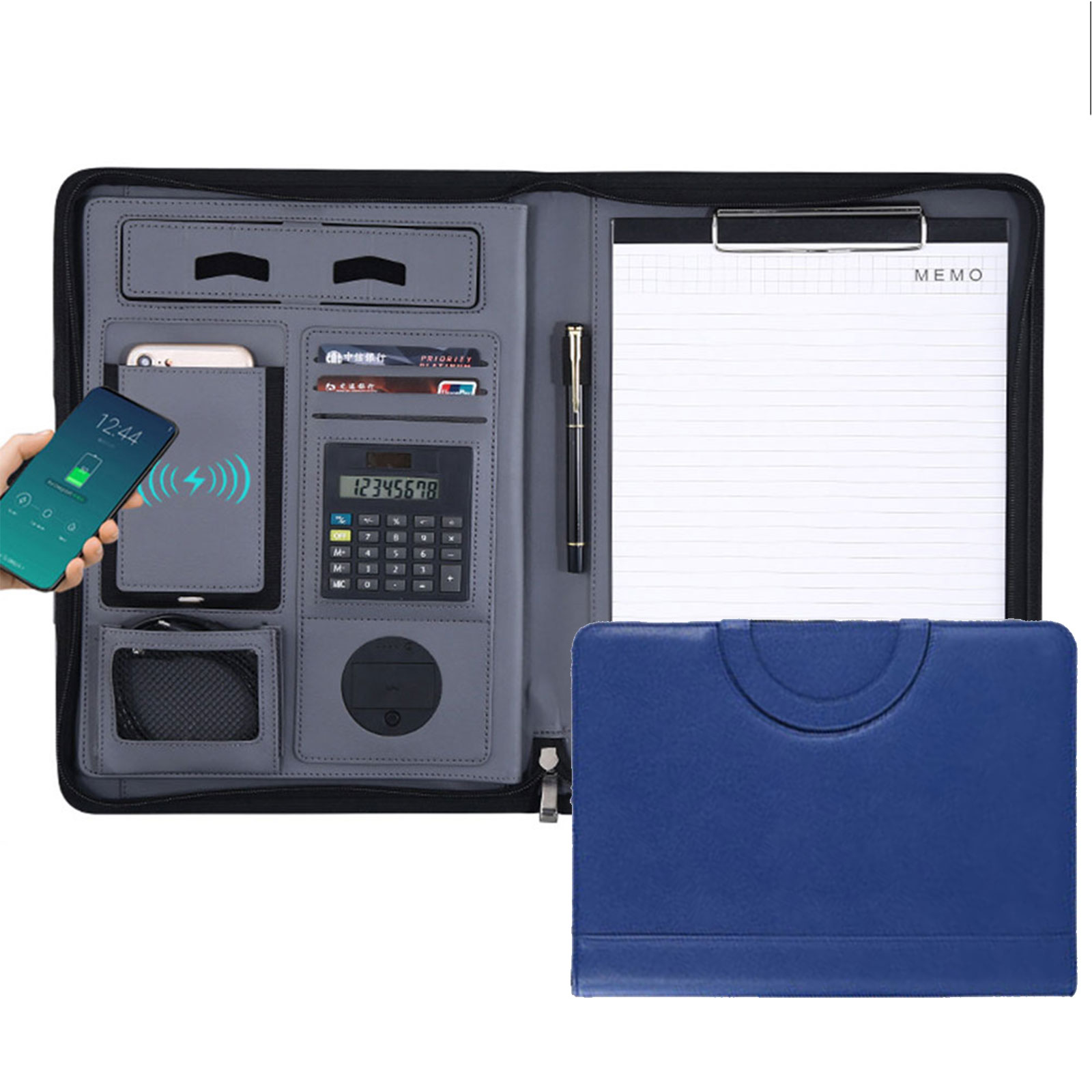 Custom Design Business Office Pockets Zipper File Folders with Wireless Charging Function