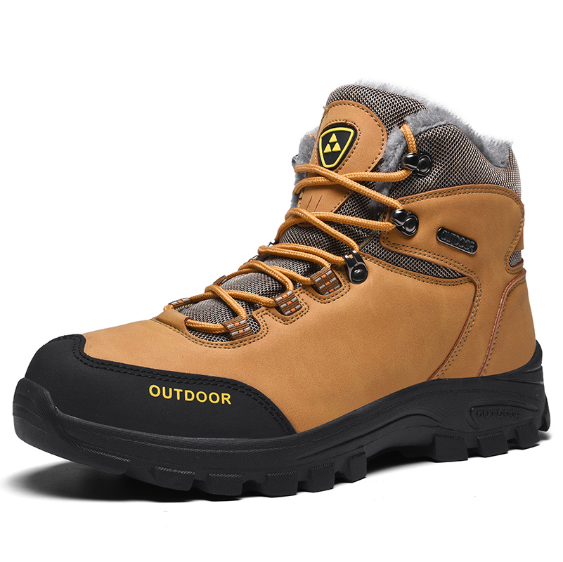 High-top Casual Genuine Leather Snow Boots Fur Black Winter Snow Boots Plush Hiking Shoes Men