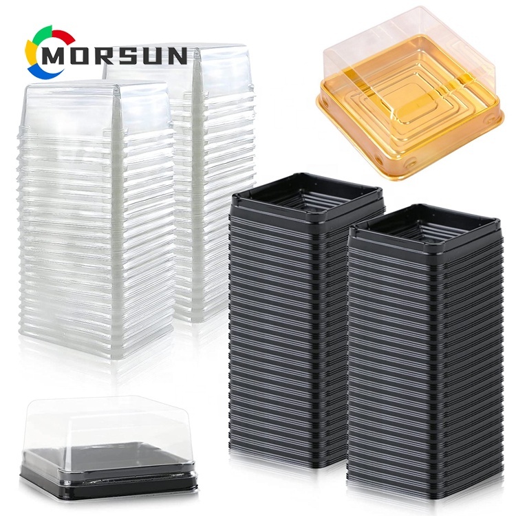 MorSun 125g 50 sets Plastic Square Containers with Lids Cupcake Boxes Muffin Pod Dome Muffin Single Container Box