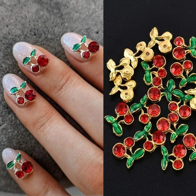 3D Nail Art Decorations Metal Cherry Shape Glitter Rhinestones Nails Charms Diamonds For Manicure Decor
