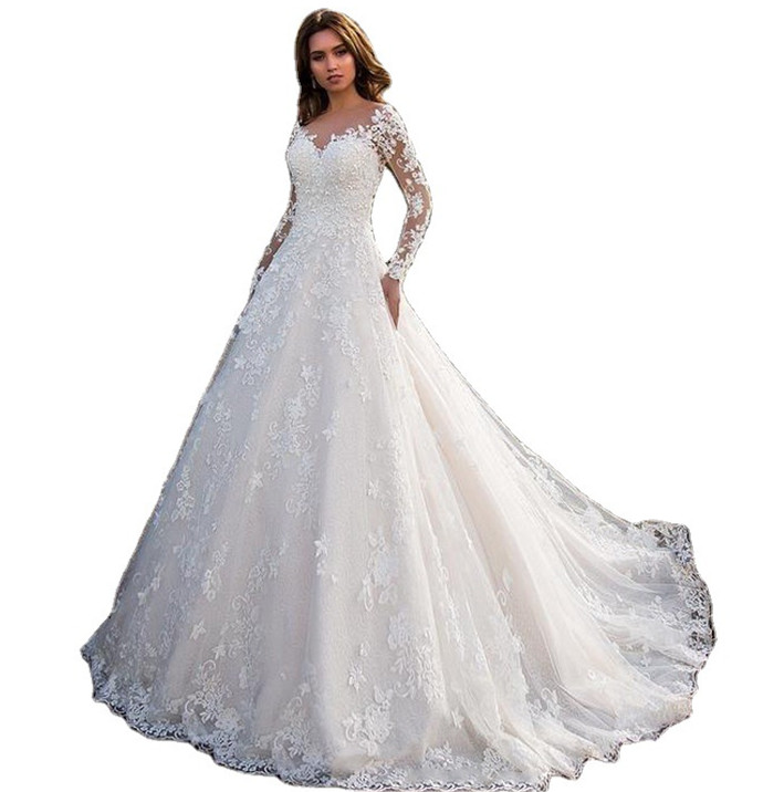 Vintage wedding dress 2021 long sleeve lace off shoulder plus size women wedding dresses