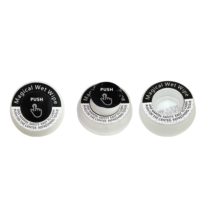OEM Wholesale Portable Refreshing Lemon Fragrance Wet Wipes Magical Push Coin Cleaning Functional Towel