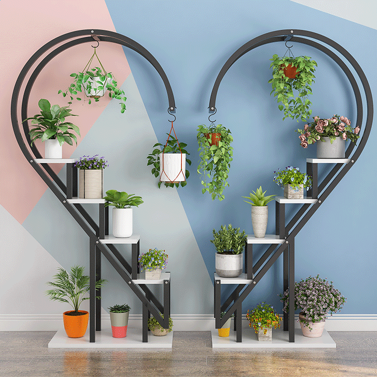 2021 new design nordic minimalist tiered flower display rack metal frame wooden panel indoor Plant Stand for weddings