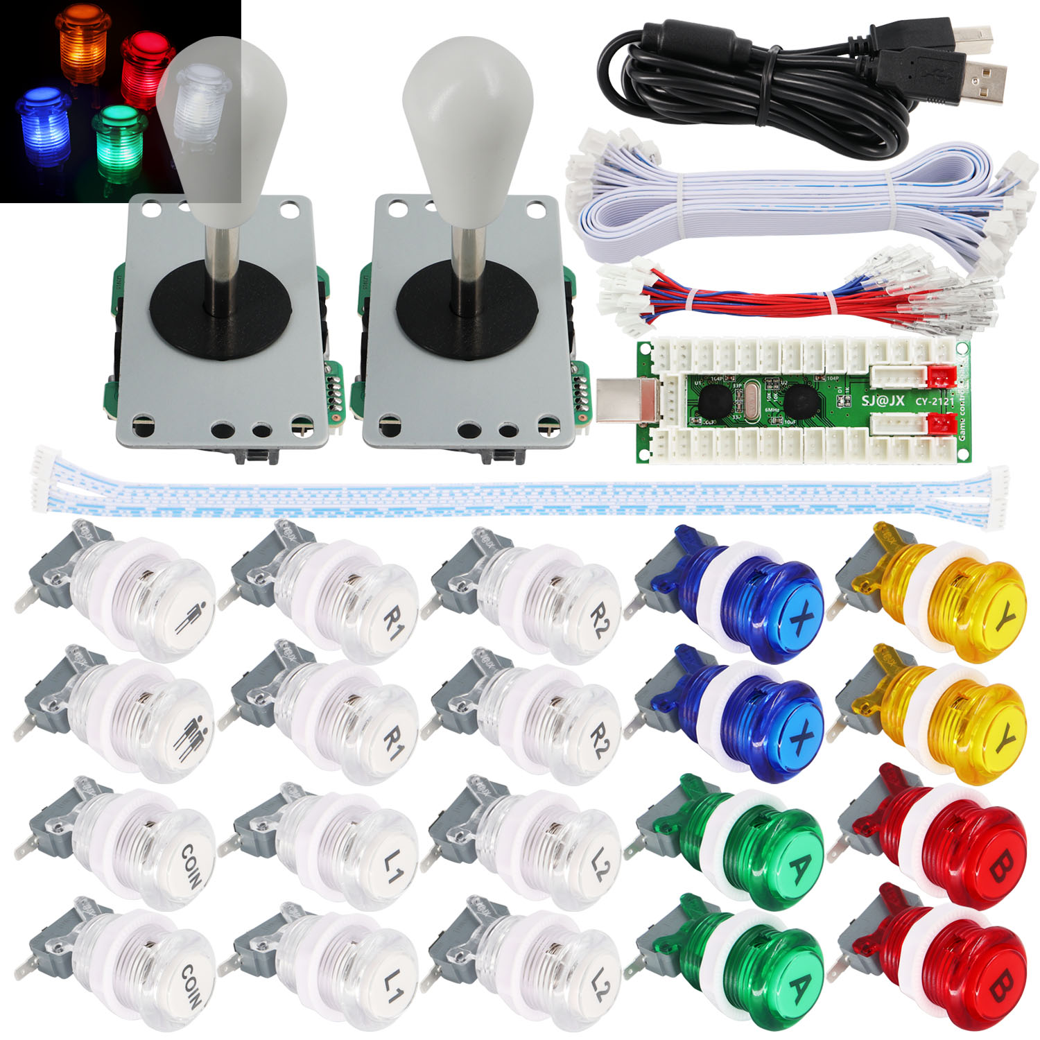 Аркадный джойстик LED кнопочные кнопки с микропереключателем DIY Kit Нулевая задержка кодировщик управления Кабинет аркадная игра часть для 2 игрока