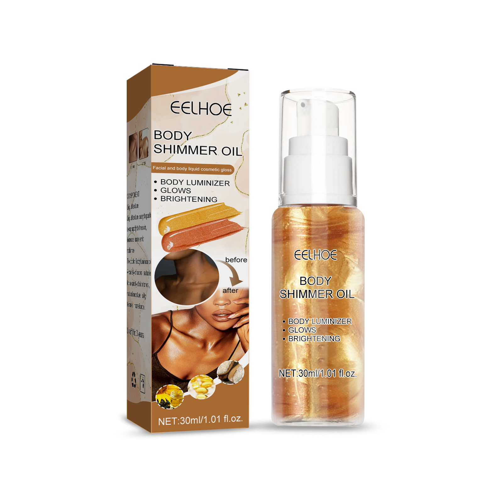 Eelhoe Body SHIMMER OiL Body Glitter Glow Highlighter Liquid Glitter Shimmer Body Oil K1