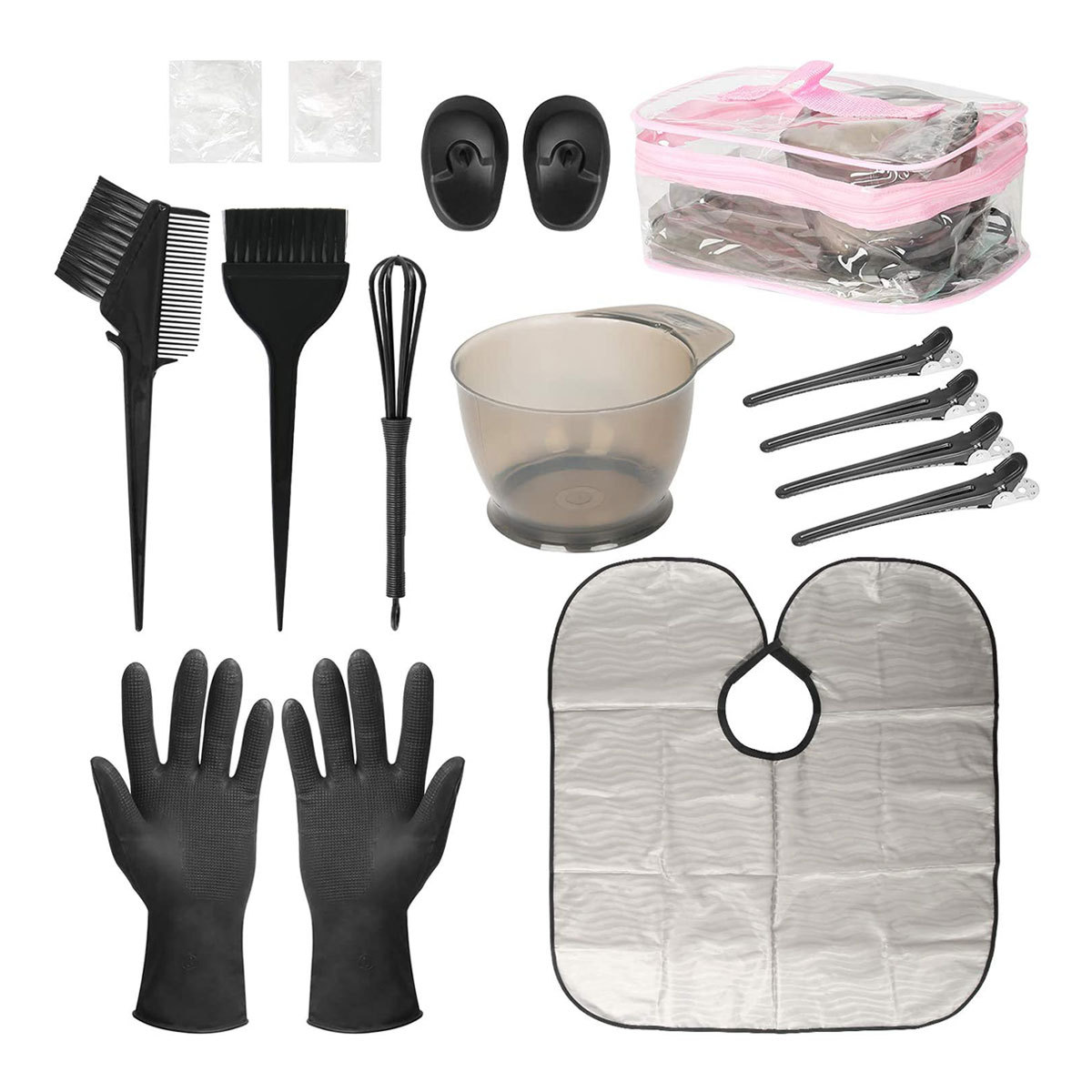 Black Hair Dye Brush And Plastic Transparent Bowl Hair Dyeing Set Soft Hair Tip Tail Brush Gray Dyeing Bowl Black Earmuffs