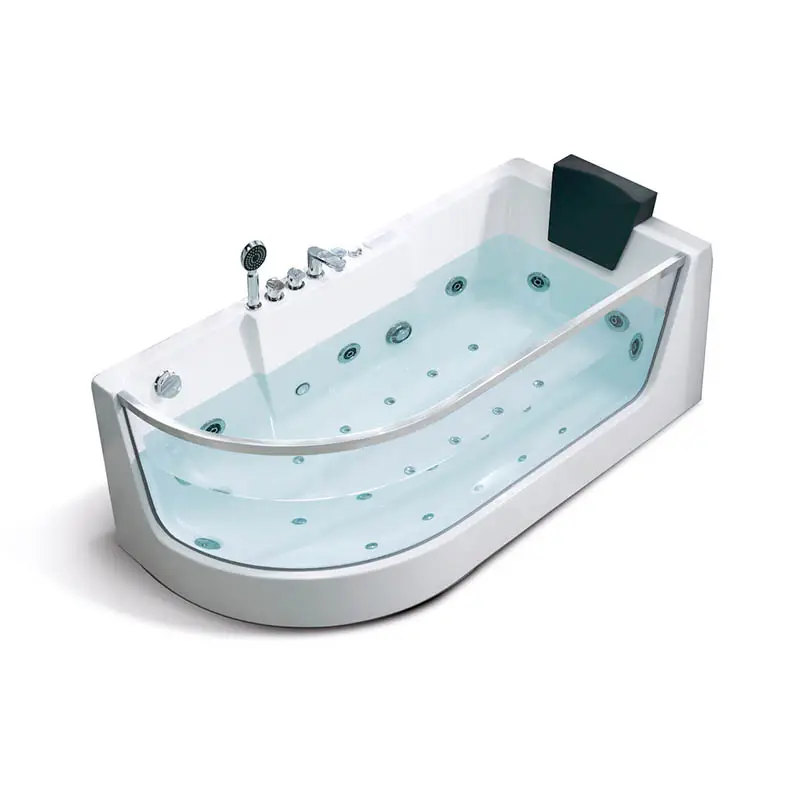 Modern Rectangle whirlpool massage Clear Glass Side Acrylic Adult Household Bathtub