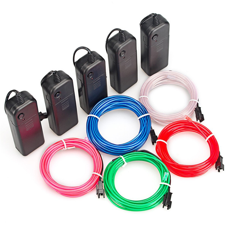 Светодиодная неоновая лента EL Wire Light 1 м, 2 м, 3 м, 5 м, 3 в, 5 В, 12 В, светодиодная лента EL Rope Tube с инвертором для автомобиля, танцевальной вечеринки, велосипеда, декоративное освещение