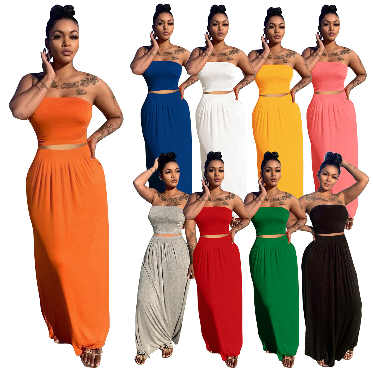 Low Price Summer Trendy set Lady Two Piece Skirt Set Women 2 Piece Long Skirt Set