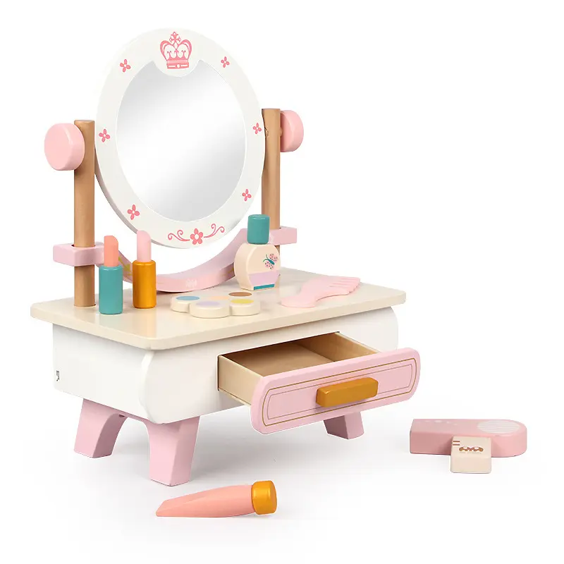 Hot children's simulation dresser sets princess makeup table girls baby pretend play preschool kids wooden play house toys