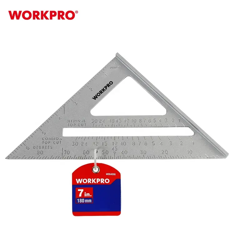 WORKPRO 7'' Metric Ruler Carpenter Square Aluminum Alloy Gauging Measuring Tools Roofing Triangle Ruler Woodworking Tool