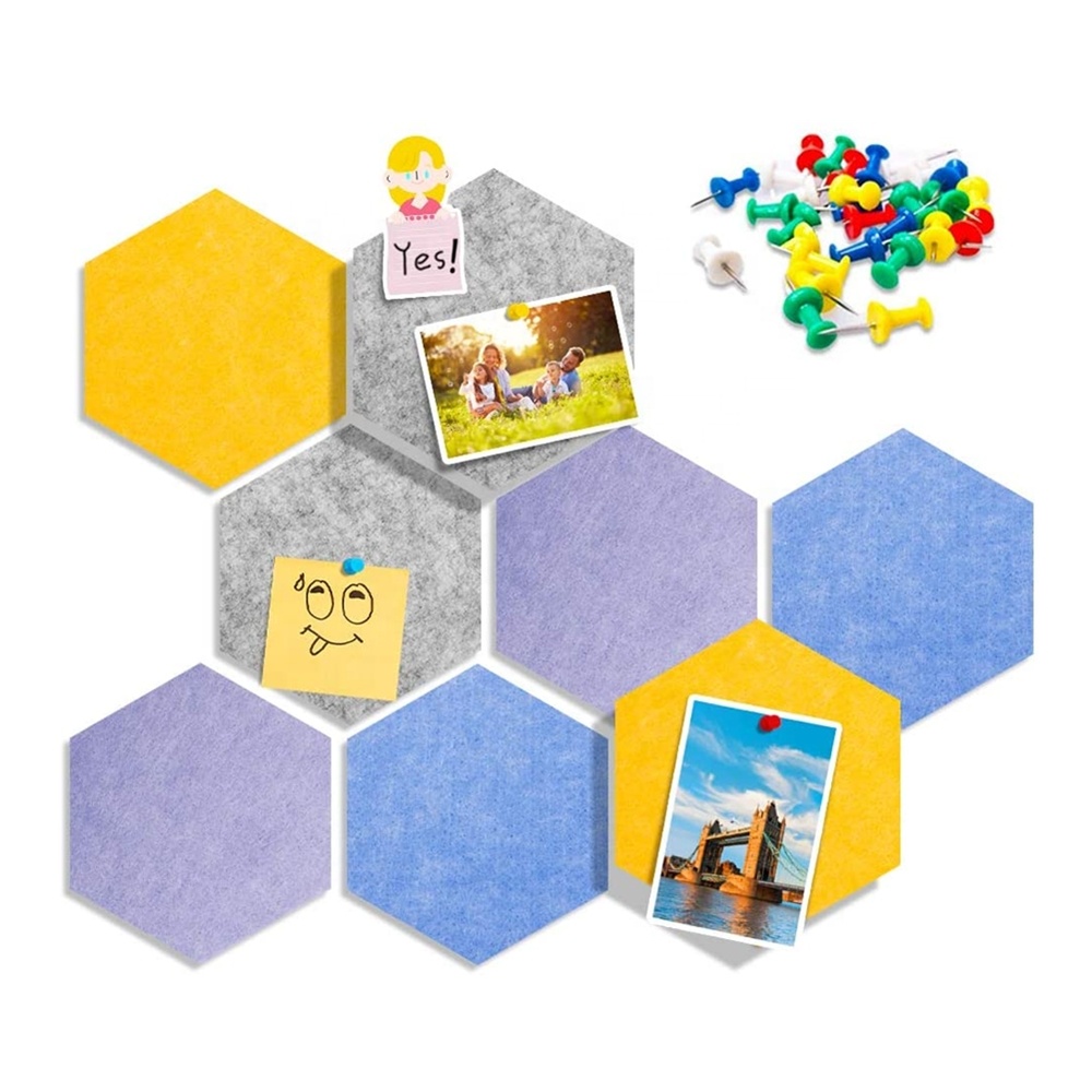 8Pcs Hexagon Felt Board Tiles Bulletin Board for Home Wall Decor to Display Pictures Notes Memo