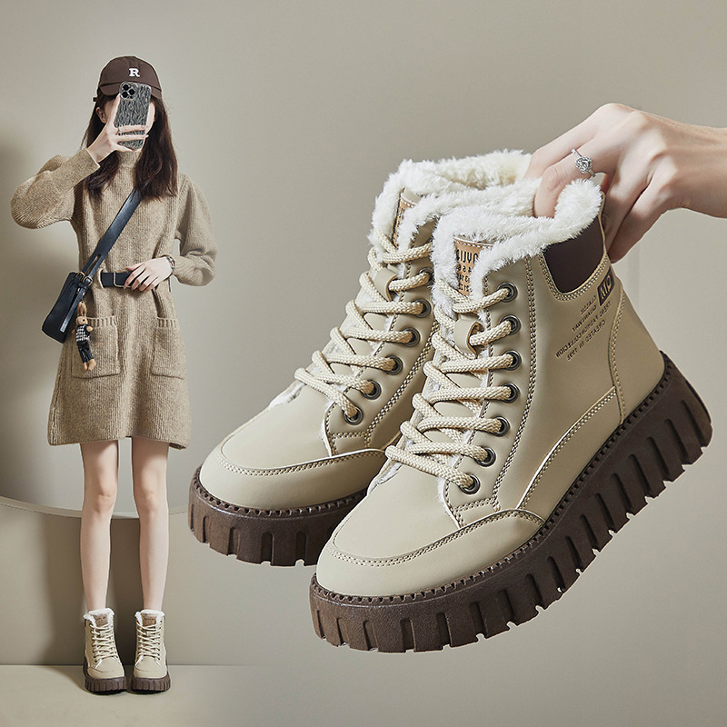 Winter women's boots new ins Korean version of high-top plusurized schoolgirls thick-soled casual warm boots