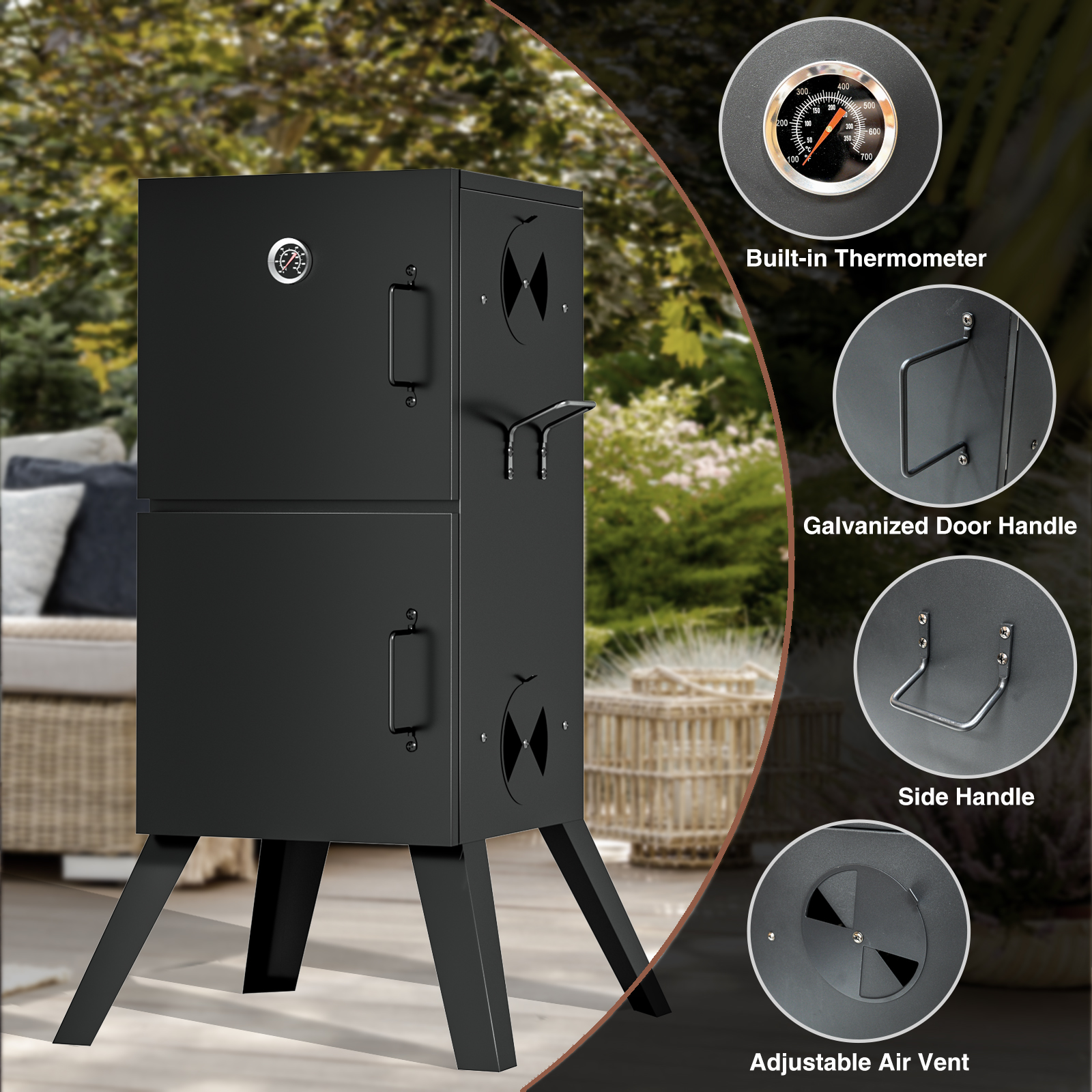 Miire Manufactory Wholesale Heavy Duty Double Layer Vertical Charcoal BBQ Barbecue Smoker 52X51X100CM
