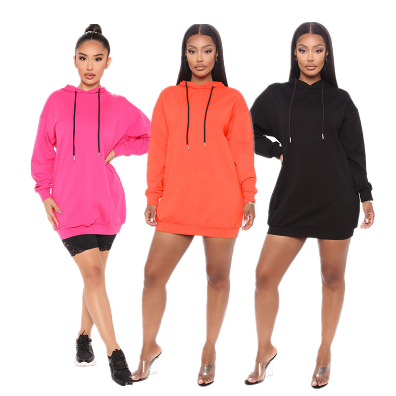 Casual Long Sleeve Sweatshirt Dress Solid Color Oversized Hoodies Dress Sweatshirt Loose Pullover Hoodie For Women