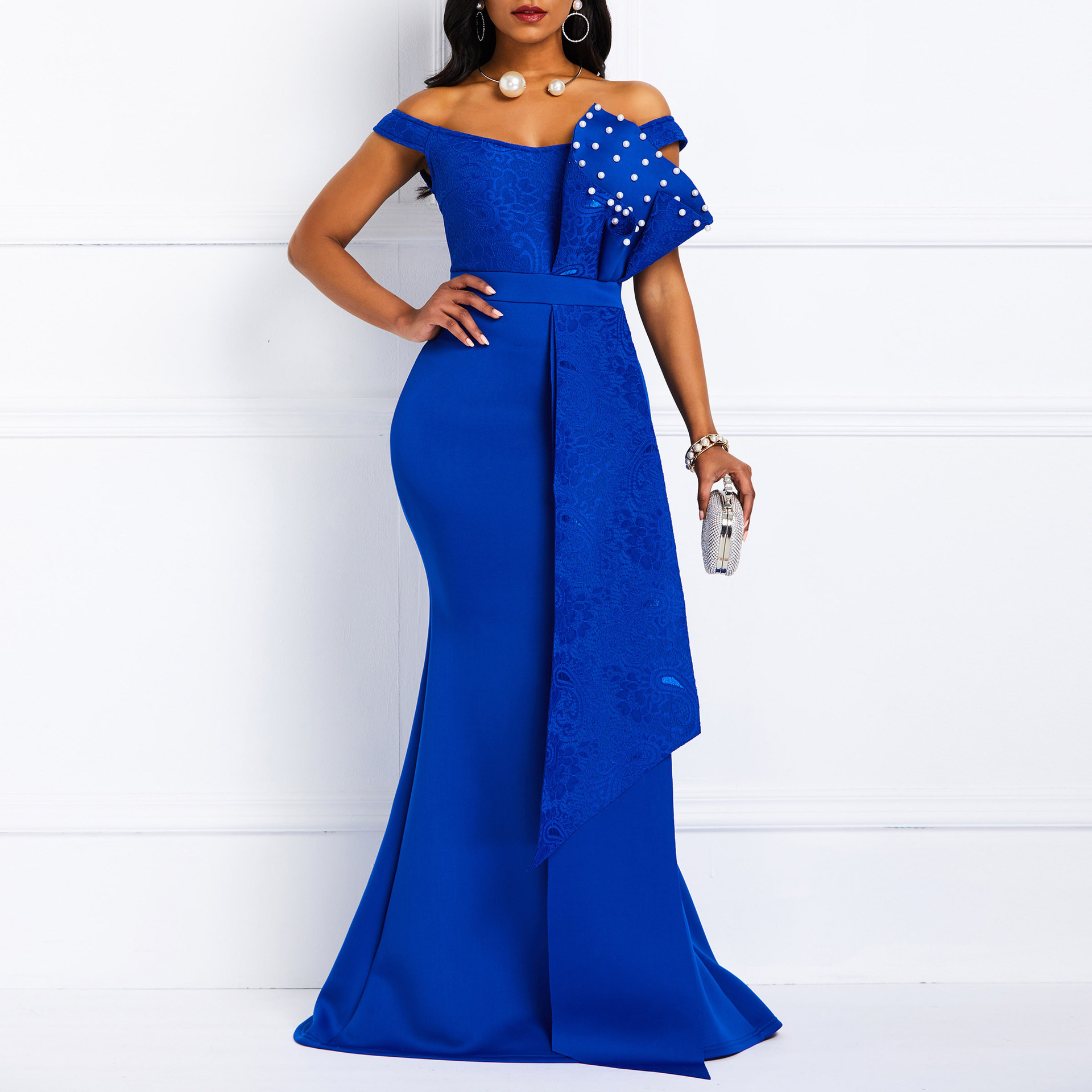 Foreign trade plus size dress cross-border autumn and winter evening dress bridesmaid dress